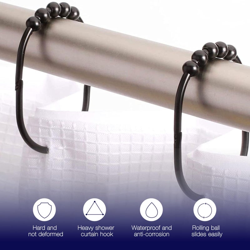 2 Lb. Depot Wide Shower Curtain Ring - Set of 12 Easy Glide and Rust-Proof Rollers - Stainless Steel Shower Curtain Hooks Black for Straight and Curved Rods - Decorative and Durable for Any Bathroom - Image 2